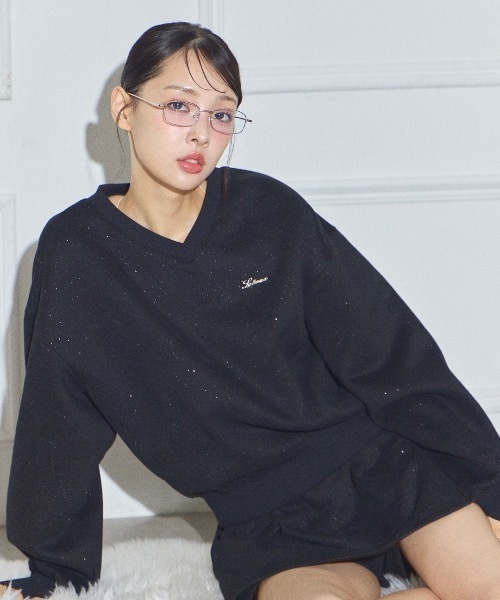 Lame coco v-neck sweatshirt/ラメココVネックスウェットシャツ