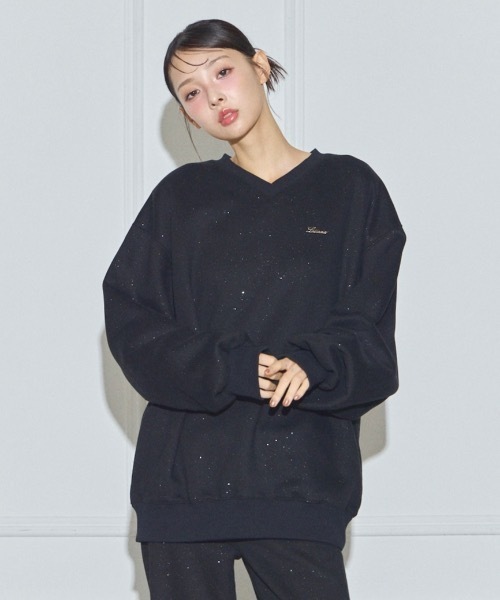 Lame coco v-neck sweatshirt/ラメココVネックスウェットシャツ