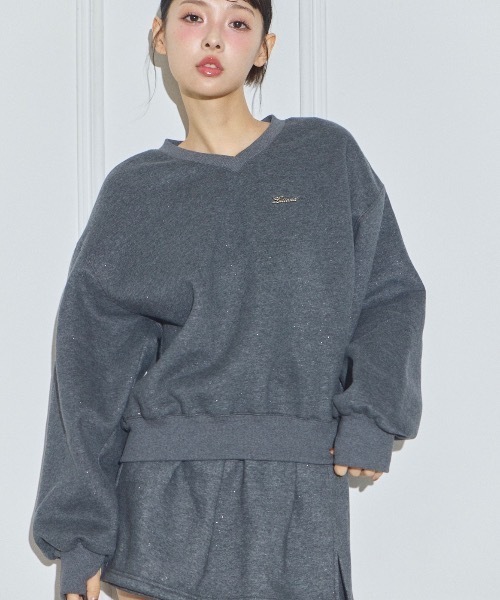 Lame coco v-neck sweatshirt/ラメココVネックスウェットシャツ