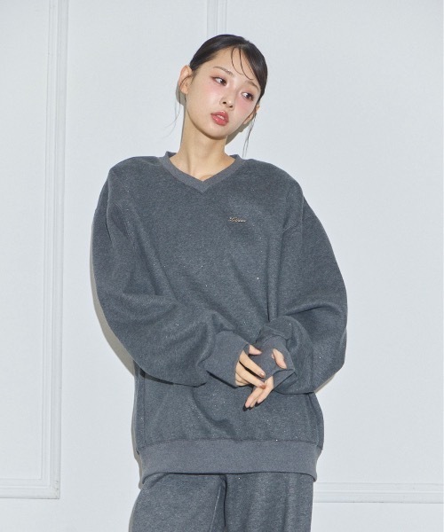 Lame coco v-neck sweatshirt/ラメココVネックスウェットシャツ