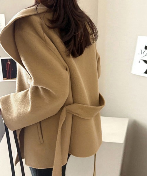 セール】ワイドカラーウエストベルト付きコート（その他アウター