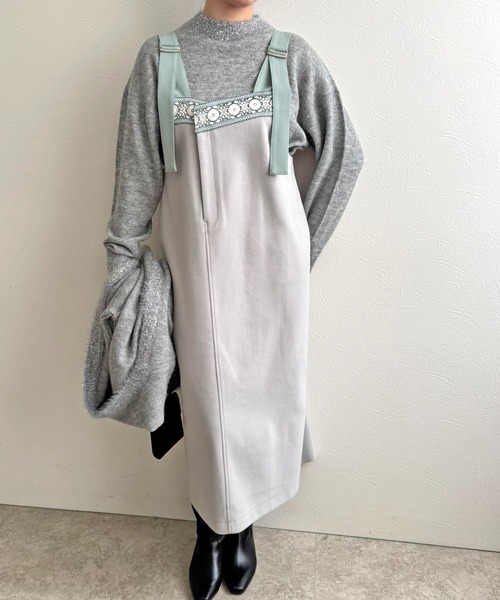 LHELBIE（レルビエ）の「メルトンジャンスカ（ジャンパースカート・レディース・ライトベージュ/ブラック/ライトグレー・M）」の3枚目の写真