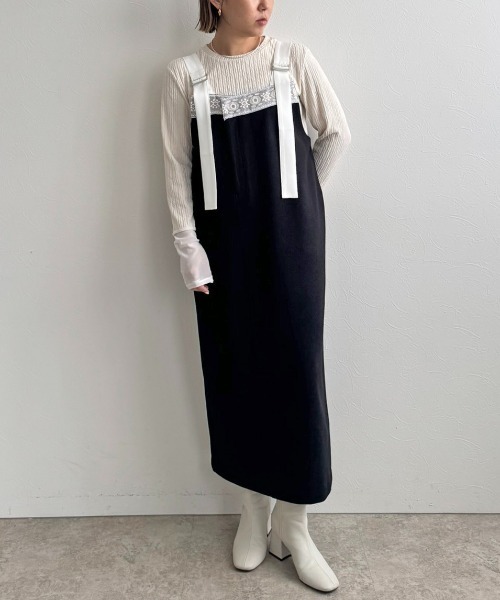 LHELBIE（レルビエ）の「メルトンジャンスカ（ジャンパースカート・レディース・ライトベージュ/ブラック/ライトグレー・M）」の2枚目の写真