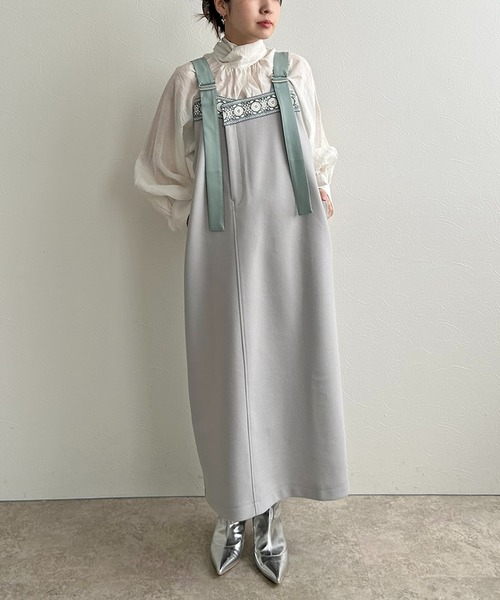 LHELBIE（レルビエ）の「メルトンジャンスカ（ジャンパースカート・レディース・ライトベージュ/ブラック/ライトグレー・M）」の4枚目の写真