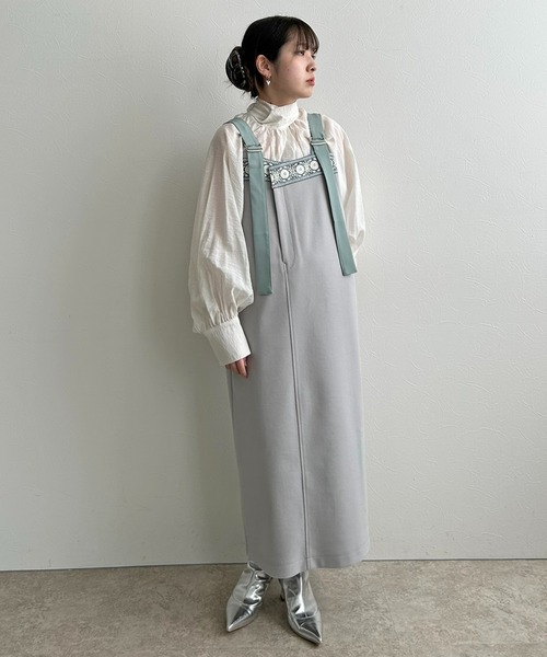 LHELBIE（レルビエ）の「メルトンジャンスカ（ジャンパースカート・レディース・ライトベージュ/ブラック/ライトグレー・M）」の5枚目の写真