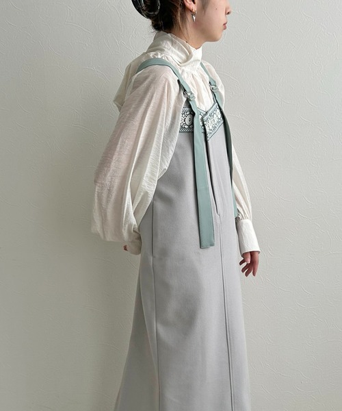 LHELBIE（レルビエ）の「メルトンジャンスカ（ジャンパースカート・レディース・ライトベージュ/ブラック/ライトグレー・M）」の10枚目の写真