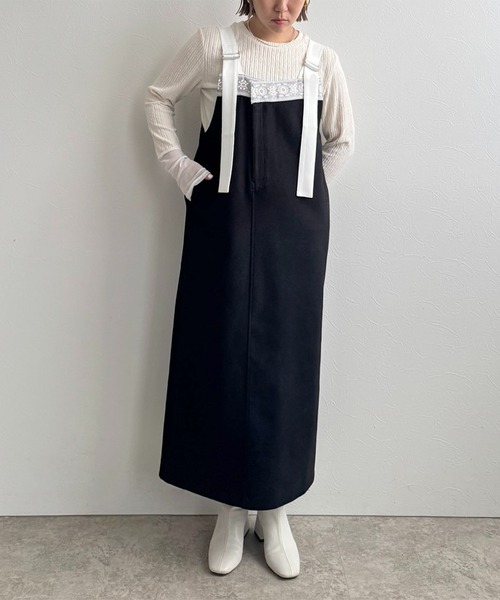 LHELBIE（レルビエ）の「メルトンジャンスカ（ジャンパースカート・レディース・ライトベージュ/ブラック/ライトグレー・M）」の14枚目の写真