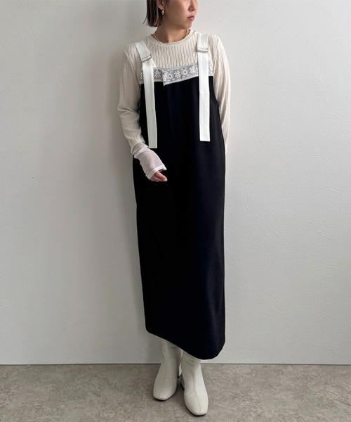 LHELBIE（レルビエ）の「メルトンジャンスカ（ジャンパースカート・レディース・ライトベージュ/ブラック/ライトグレー・M）」の12枚目の写真