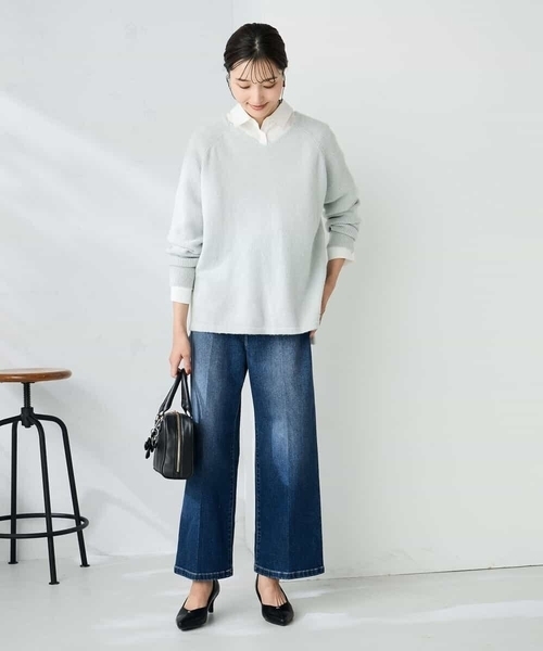 a.v.v（アーヴェヴェ）の「ラメVネックチュニックニット（ニット/セーター・レディース・ミント/ライトピンク/グレー系その他・38/40/36）」の10枚目の写真