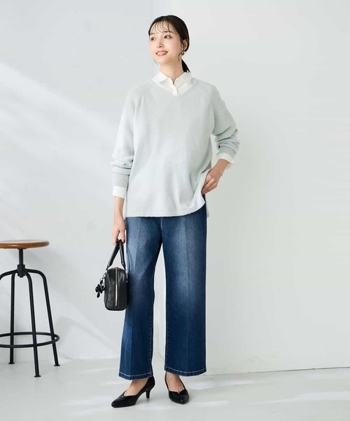 a.v.v（アーヴェヴェ）の「ラメVネックチュニックニット（ニット/セーター・レディース・ミント/ライトピンク/グレー系その他・38/40/36）」の11枚目の写真