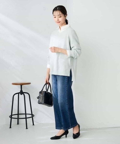a.v.v（アーヴェヴェ）の「ラメVネックチュニックニット（ニット/セーター・レディース・ミント/ライトピンク/グレー系その他・38/40/36）」の12枚目の写真