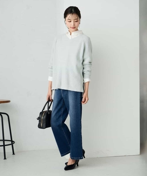 a.v.v（アーヴェヴェ）の「ラメVネックチュニックニット（ニット/セーター・レディース・ミント/ライトピンク/グレー系その他・38/40/36）」の13枚目の写真