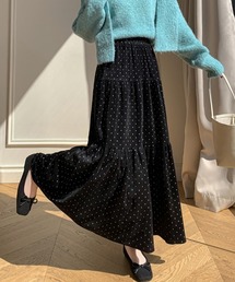 ティアードドット柄ベロアスカート