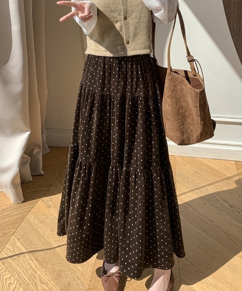 セール】ティアードドット柄ベロアスカート（スカート）｜Diosfront