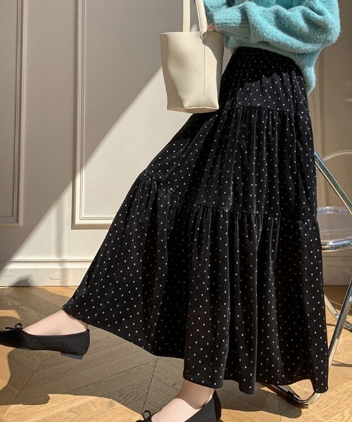 セール】ティアードドット柄ベロアスカート（スカート）｜Diosfront