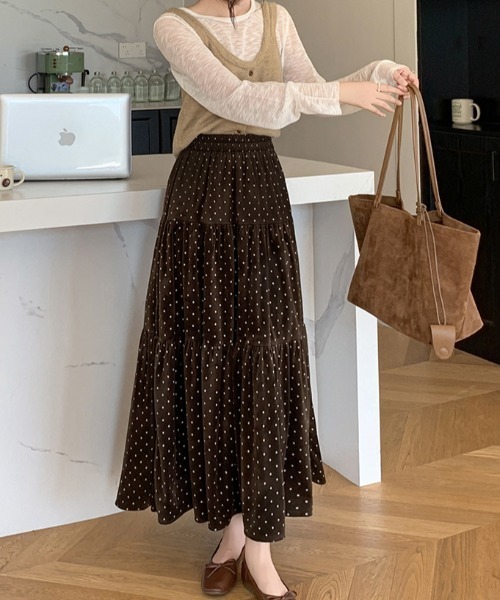 セール】ティアードドット柄ベロアスカート（スカート）｜Diosfront
