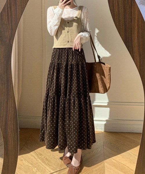 セール】ティアードドット柄ベロアスカート（スカート）｜Diosfront