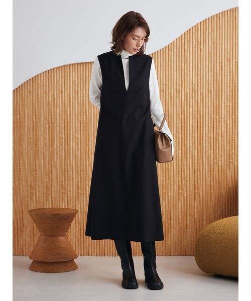 Mila Owen（ミラオーウェン）の「【セットアイテム】リブニットセットレイヤードワンピース（ワンピース・レディース・ベージュ/ブラック・0/1）」の2枚目の写真