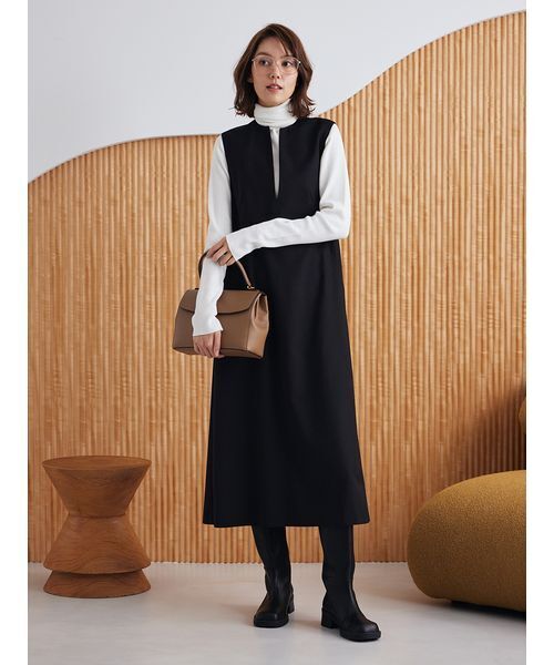Mila Owen（ミラオーウェン）の「【セットアイテム】リブニットセットレイヤードワンピース（ワンピース・レディース・ベージュ/ブラック・0/1）」の3枚目の写真