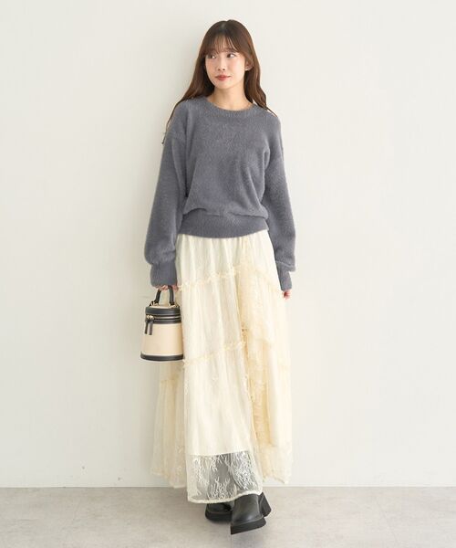 earth music&ecology（アースミュージックアンドエコロジー）の「レースフリルティアードスカート（スカート・レディース・アイボリー/ブラック・FREE）」の8枚目の写真