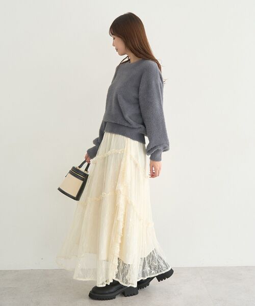 earth music&ecology（アースミュージックアンドエコロジー）の「レースフリルティアードスカート（スカート・レディース・アイボリー/ブラック・FREE）」の9枚目の写真