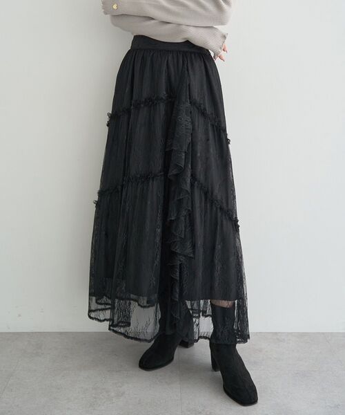 earth music&ecology（アースミュージックアンドエコロジー）の「レースフリルティアードスカート（スカート・レディース・アイボリー/ブラック・FREE）」の13枚目の写真