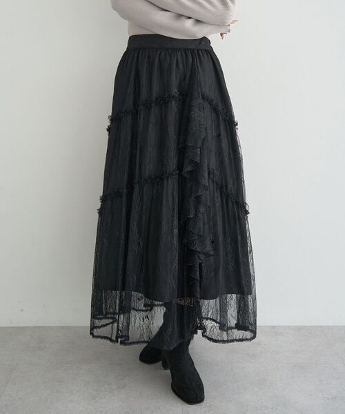 earth music&ecology（アースミュージックアンドエコロジー）の「レースフリルティアードスカート（スカート・レディース・アイボリー/ブラック・FREE）」の14枚目の写真