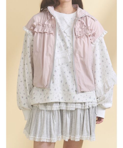 merry jenny（メリージェニー）の「frill nylon jacket（ベスト・レディース・アイボリー/チャコールグレー/ピンク・FREE）」の3枚目の写真