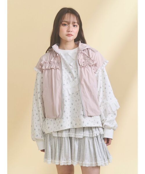 merry jenny（メリージェニー）の「frill nylon jacket（ベスト・レディース・アイボリー/チャコールグレー/ピンク・FREE）」の6枚目の写真