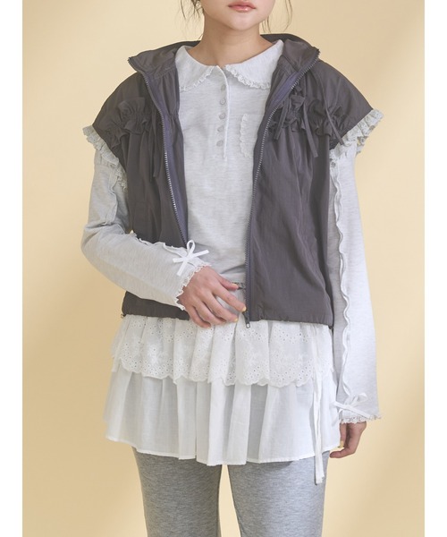 marie 美品☆ルールロジェット 2020 ウールフリルベスト frill nylon jacket（ベスト）｜merry jenny（メリージェニー）の