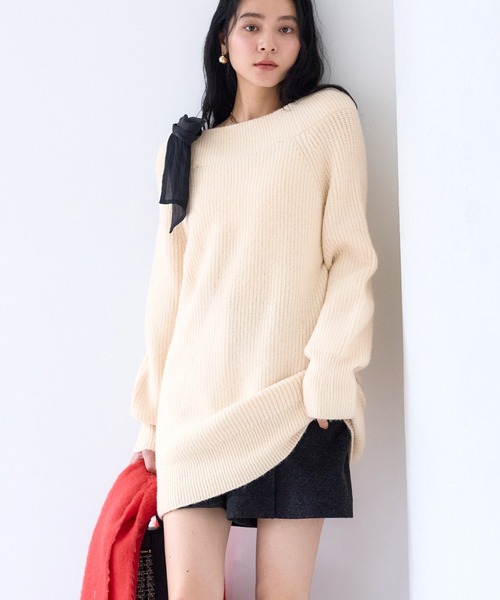 VIS(ビス)の「肩リボンミニ丈ニットワンピース/2WAY(ワンピース・レディース・キナリ/ブルー系その他4/グレー・FREE)」の2枚目の写真