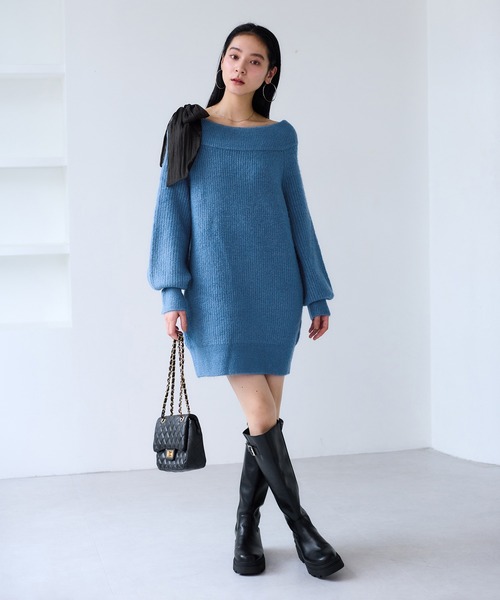 セール】肩リボンミニ丈ニットワンピース/2WAY（ワンピース）｜VIS