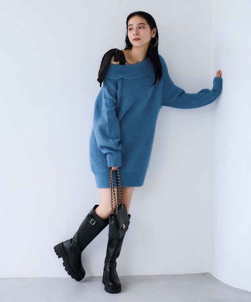 VIS(ビス)の「肩リボンミニ丈ニットワンピース/2WAY(ワンピース・レディース・キナリ/ブルー系その他4/グレー・FREE)」の18枚目の写真