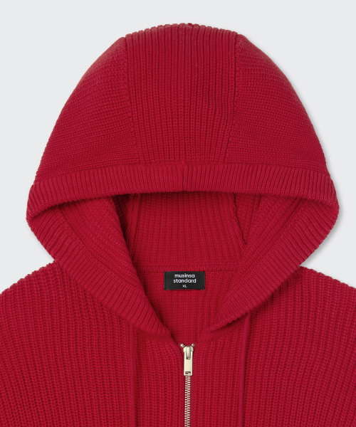 MUSINSA STANDARD（ムシンサスタンダード）の「リブニットフードパーカー[レッド]（パーカー・メンズ・その他・SMALL/MEDIUM/LARGE/X-LARGE/XX-LARGE）」の3枚目の写真