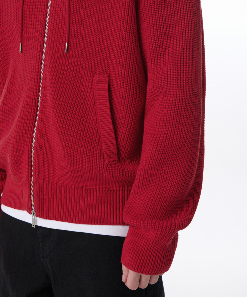 MUSINSA STANDARD（ムシンサスタンダード）の「リブニットフードパーカー[レッド]（パーカー・メンズ・その他・SMALL/MEDIUM/LARGE/X-LARGE/XX-LARGE）」の6枚目の写真