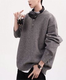 ニット/セーター（グレー/灰色系・ヘンリーネック）ファッション通販