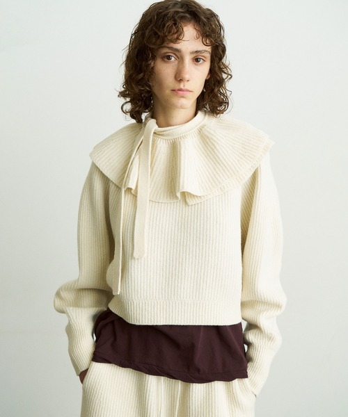 UNFIL（アンフィル）の「UNFIL | ウールコットン リブニット プルオーバーニット WOMEN（ニット/セーター・レディース・ブラック系その他/オフホワイト・1）」の4枚目の写真