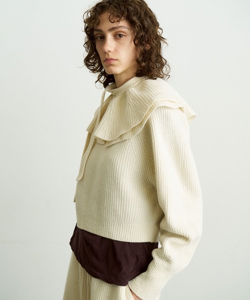 UNFIL（アンフィル）の「UNFIL | ウールコットン リブニット プルオーバーニット WOMEN（ニット/セーター・レディース・ブラック系その他/オフホワイト・1）」の5枚目の写真