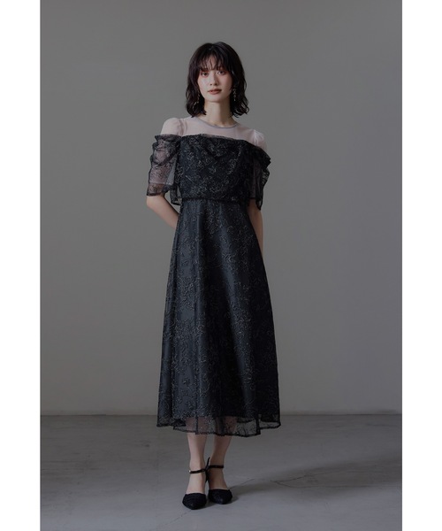 ラメレースドレープフレアドレス パーティードレス オケージョンドレス