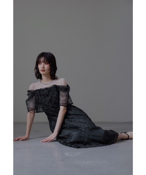 ラメレースドレープフレアドレス パーティードレス オケージョンドレス