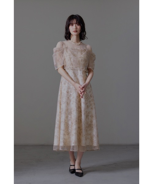 ラメレースドレープフレアドレス パーティードレス オケージョンドレス