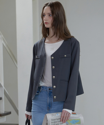 LETTER FROM MOON（レターフロムムーン）の「Vネックダスクノーカラージャケット（チャコール）（その他アウター）」