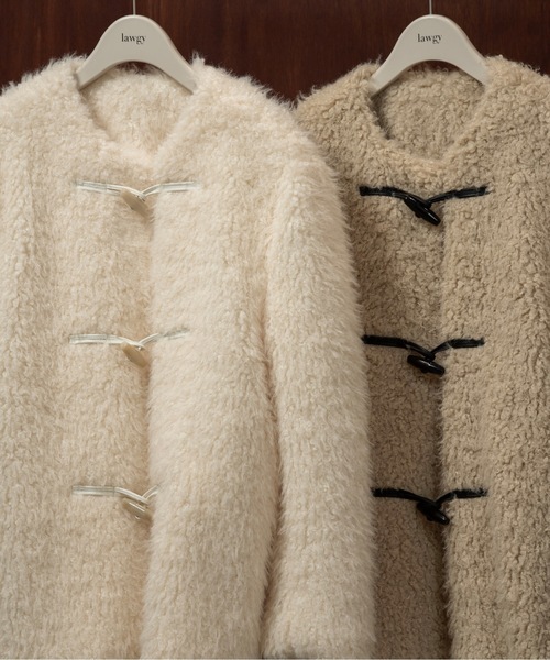 toggle button boa nocollar coat / トグルボタンボアノーカラーコート