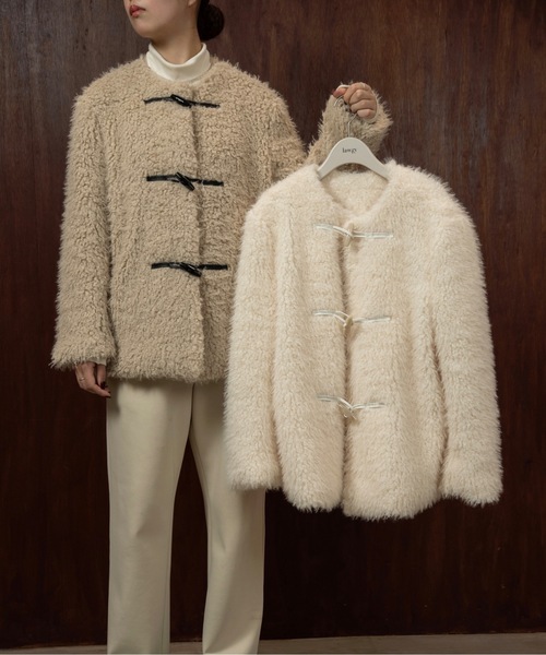 ジャケット・アウター toggle button boa nocollar coat toggle button boa nocollar coat / トグルボタンボアノーカラーコート