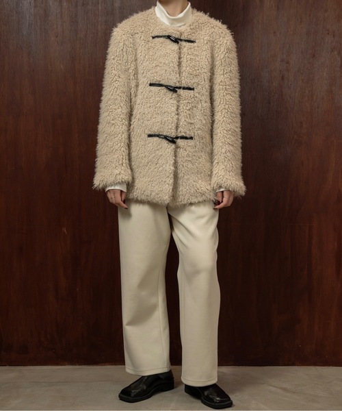 toggle button boa nocollar coat / トグルボタンボアノーカラーコート