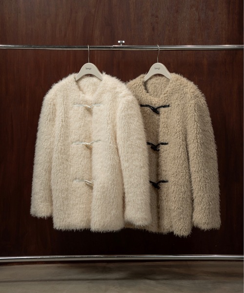 toggle button boa nocollar coat / トグルボタンボアノーカラーコート