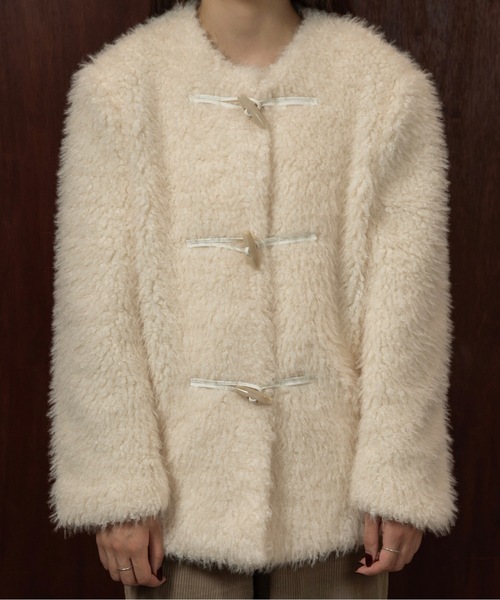 toggle button boa nocollar coat / トグルボタンボアノーカラーコート