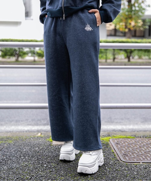 セール】《ラメきらっと》裏起毛 ワイドスウェットパンツ 体型カバー