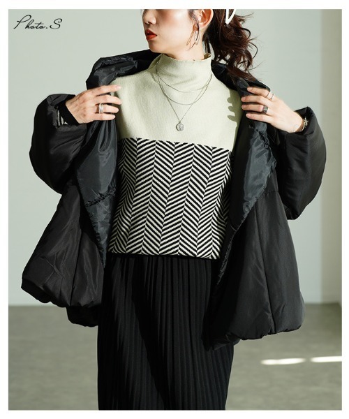 Sawa a la mode(サワアラモード)の「Aライン中綿ジャケット(ダウンジャケット/コート・レディース・ブラック/ベージュ系その他・FREE)」の3枚目の写真