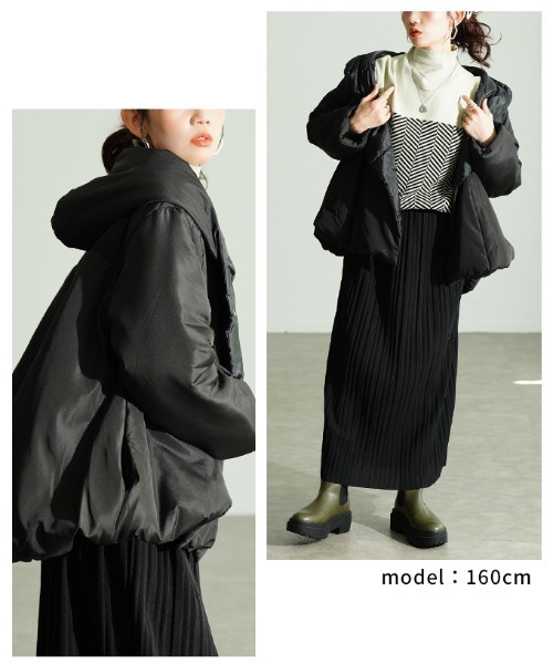 Sawa a la mode(サワアラモード)の「Aライン中綿ジャケット(ダウンジャケット/コート・レディース・ブラック/ベージュ系その他・FREE)」の11枚目の写真